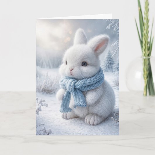 Niedliches weißes Bunny mit Winterskarte Karte (Vorderseite)