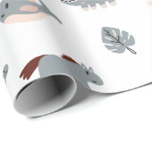 Niedliches Weißes Dino Leaf Kids Wrapping Paper Geschenkpapier (Rolleneckpunkt)