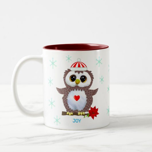 Niedliches Weißes Ei & Schneeflocken Zweifarbige Tasse (Links)