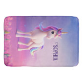 Niedliches weißes Einhorn mit rosa und blauem Mane Badematte (Vorderseite)