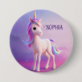 Niedliches weißes Einhorn mit rosa und blauem Mane Button (Vorderseite)