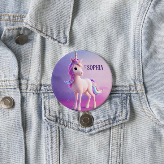 Niedliches weißes Einhorn mit rosa und blauem Mane Button (Beispiel)