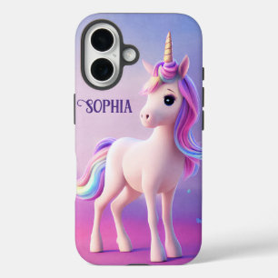 Niedliches weißes Einhorn mit rosa und blauem Mane iPhone 16 Hülle