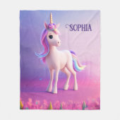 Niedliches weißes Einhorn mit rosa und blauem Mane Fleecedecke (Vorderseite)