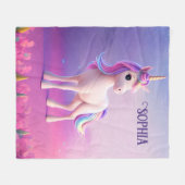 Niedliches weißes Einhorn mit rosa und blauem Mane Fleecedecke (Vorderseite (Horizontal))