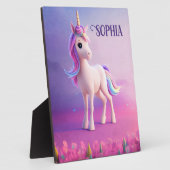 Niedliches weißes Einhorn mit rosa und blauem Mane Fotoplatte (Seite)