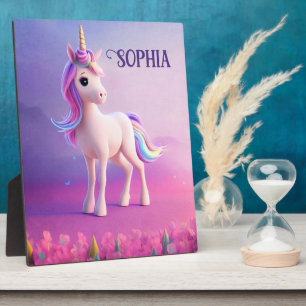 Niedliches weißes Einhorn mit rosa und blauem Mane Fotoplatte