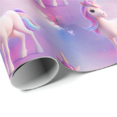 Niedliches weißes Einhorn mit rosa und blauem Mane Geschenkpapier (Rolleneckpunkt)