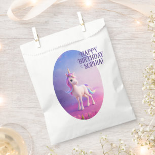 Niedliches weißes Einhorn mit rosa und blauem Mane Geschenktütchen