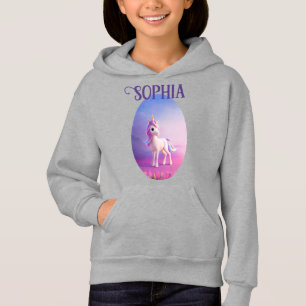 Niedliches weißes Einhorn mit rosa und blauem Mane Hoodie
