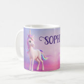 Niedliches weißes Einhorn mit rosa und blauem Mane Kaffeetasse (Vorderseite Links)