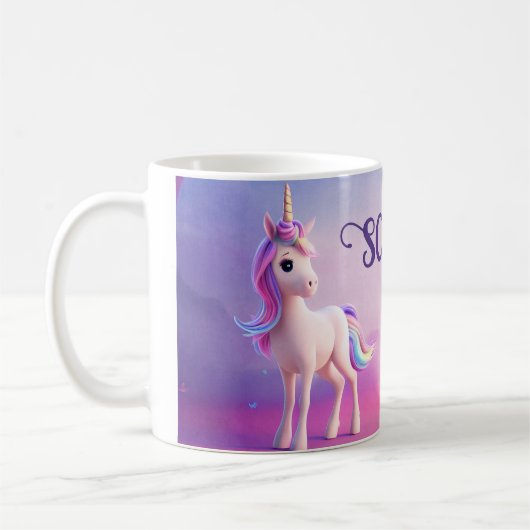 Niedliches weißes Einhorn mit rosa und blauem Mane Kaffeetasse (Links)