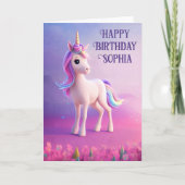 Niedliches weißes Einhorn mit rosa und blauem Mane Karte (Vorderseite)