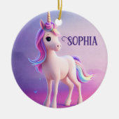 Niedliches weißes Einhorn mit rosa und blauem Mane Keramik Ornament (Vorne)