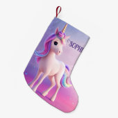 Niedliches weißes Einhorn mit rosa und blauem Mane Kleiner Weihnachtsstrumpf (Vorderansicht (hängend))