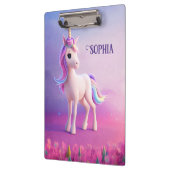 Niedliches weißes Einhorn mit rosa und blauem Mane Klemmbrett (Links)