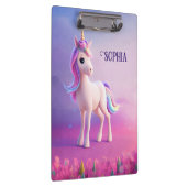 Niedliches weißes Einhorn mit rosa und blauem Mane Klemmbrett (Rechts)