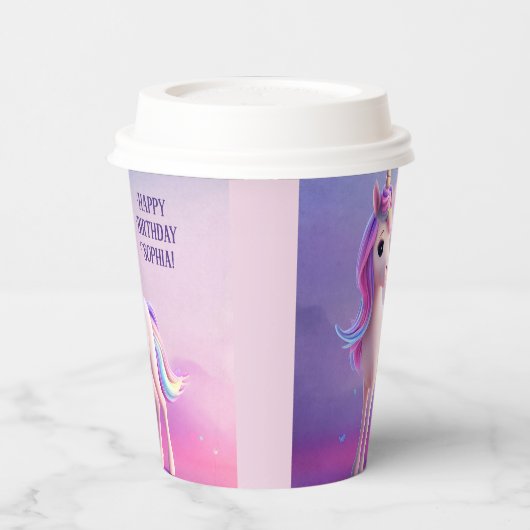 Niedliches weißes Einhorn mit rosa und blauem Mane Pappbecher (Links)