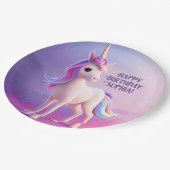 Niedliches weißes Einhorn mit rosa und blauem Mane Pappteller (Schrägansicht)