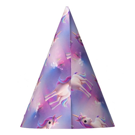 Niedliches weißes Einhorn mit rosa und blauem Mane Partyhütchen (Rückseite)