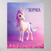 Niedliches weißes Einhorn mit rosa und blauem Mane Poster (Vorne)
