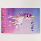 Niedliches weißes Einhorn mit rosa und blauem Mane Puzzle (Horizontal)