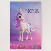 Niedliches weißes Einhorn mit rosa und blauem Mane Puzzle (Vertikal)