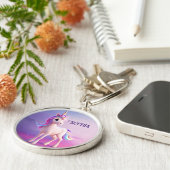 Niedliches weißes Einhorn mit rosa und blauem Mane Schlüsselanhänger (Seite)