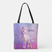 Niedliches weißes Einhorn mit rosa und blauem Mane Tasche (Rückseite)