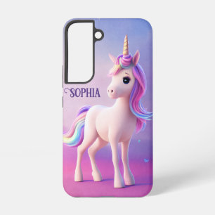 Niedliches weißes Einhorn mit rosa und blauer Mähn Samsung Galaxy Hülle