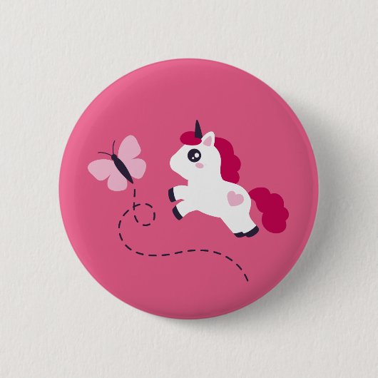 Niedliches Weißes Einhorn mit Schmetterling Button (Vorderseite)