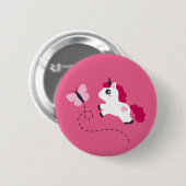 Niedliches Weißes Einhorn mit Schmetterling Button (Vorne & Hinten)