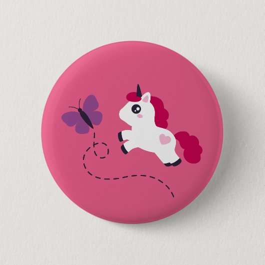 Niedliches Weißes Einhorn mit Schmetterling Button (Vorderseite)