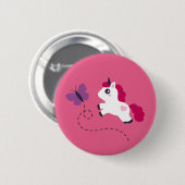 Niedliches Weißes Einhorn mit Schmetterling Button (Vorne & Hinten)