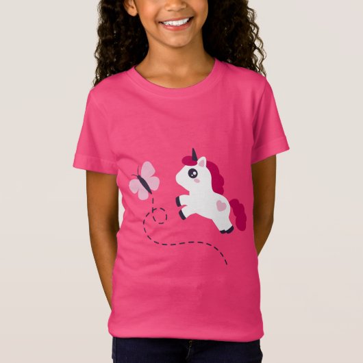 Niedliches Weißes Einhorn mit Schmetterling T-Shirt (Vorderseite)