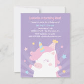 Niedliches Weißes Einhorn und Sterne Girls Geburts Einladung (Vorderseite)