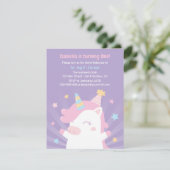 Niedliches Weißes Einhorn und Sterne Girls Geburts Einladung (Stehend Vorderseite)