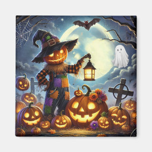 Niedliches, weißes Halloweenschaukeln und Kürbisse Magnet