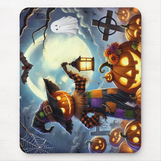 Niedliches, weißes Halloweenschaukeln und Kürbisse Mousepad (Vorne)