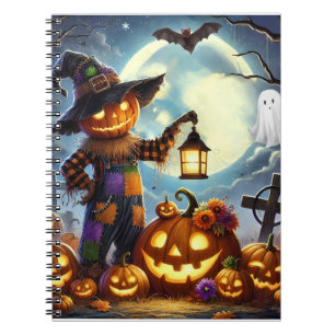 Niedliches, weißes Halloweenschaukeln und Kürbisse Notizblock