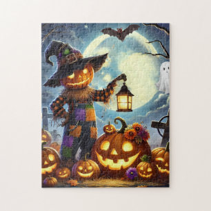 Niedliches, weißes Halloweenschaukeln und Kürbisse Puzzle