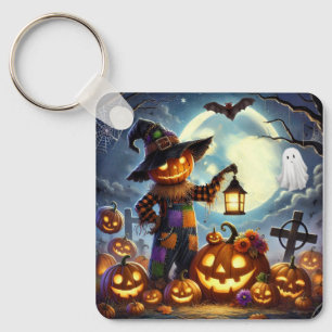 Niedliches, weißes Halloweenschaukeln und Kürbisse Schlüsselanhänger