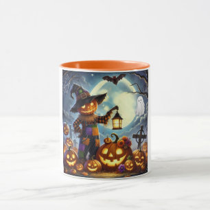 Niedliches, weißes Halloweenschaukeln und Kürbisse Tasse