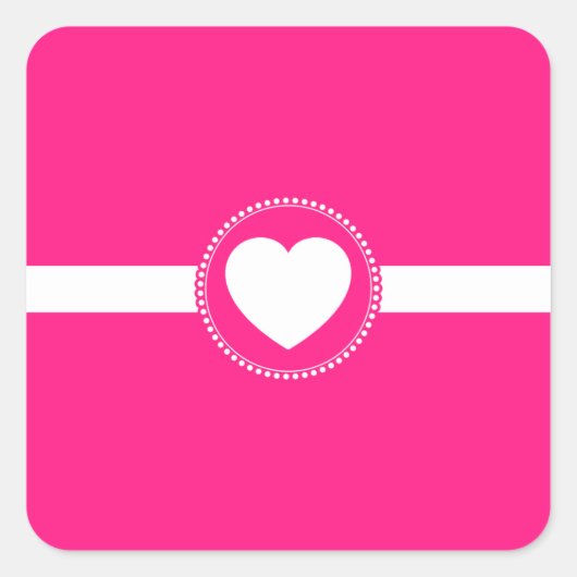 Niedliches weißes Herz in skallopiertem Kreis auf  Quadratischer Aufkleber (Vorderseite)