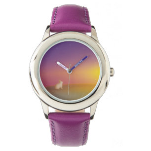 Niedliches Weißes Kaninchen auf Grassy Hill bei So Armbanduhr