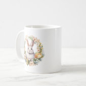 Niedliches Weißes Kaninchen mit Frühlingsblumen Kaffeetasse (Vorderseite Links)