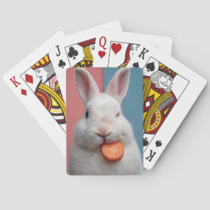 Niedliches Weißes Kaninchen mit Karottensnack Spielkarten
