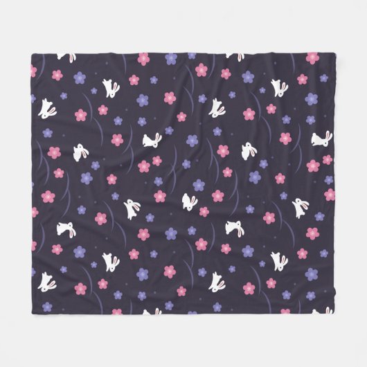 Niedliches Weißes Kaninchen und Blume Muster Fleecedecke (Vorderseite (Horizontal))