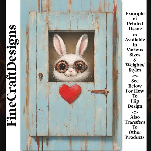 Niedliches Weißes Kaninchen und Rotes Liebe Herz B Seidenpapier