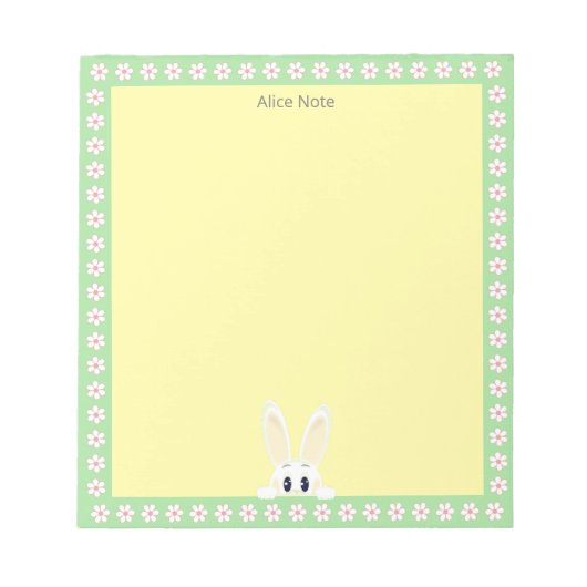 Niedliches Weißes Kaninchen und weiße Blume auf Ge Notizblock (Vorderseite)